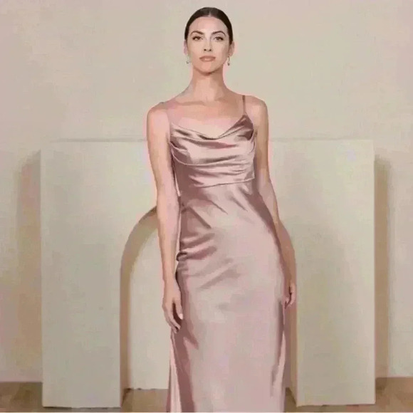 Revelry Skye Midi Satin Dress, Rose Quartz, Size 2 - Picture 2 of 10